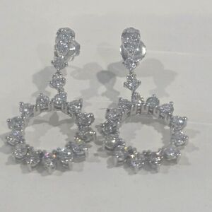 Price Drop! ✔️14K White Gold Circle Design Diamond Drop Earrings, 1.42 ct Total